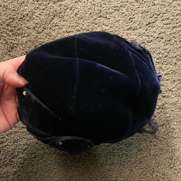 Vintage navy blue velvet wire cage style hat with veil